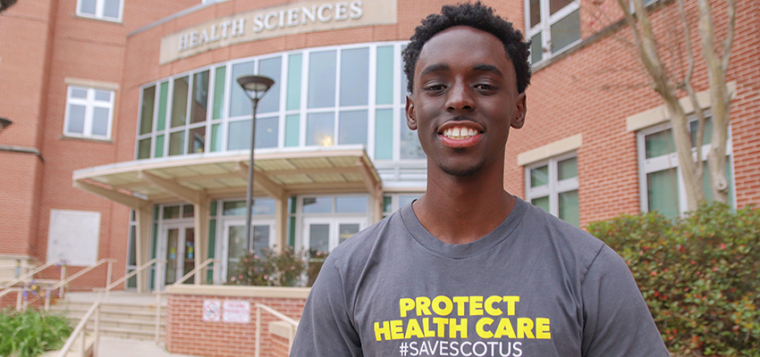 Traditional BSN Student Spotlight: Kalen Means in front of Allied Health building.