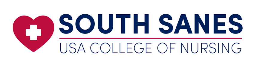 SOUTH SANES USA College of Nursing Logo with Heart and medical cross.
