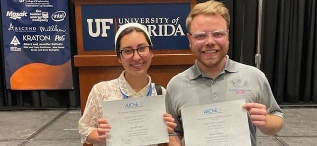 Micah Dickens (picture right) came in 1st place with his work under Dr. Brooks Rabideau on electrochemistry simulations. Danielle Flores (picture left) came in 2nd place for her work under Dr. Kevin West on the thermal stability of ionic liquids.