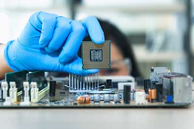 Computer Engineering holding a microchip.