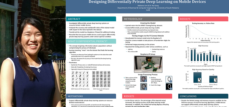 Melanie Lim, double major in the Electrical and Computer Engineering Department at the University of South Alabama was awarded the Sigma XI Scientific Honor's Society Outstanding Poster Award.