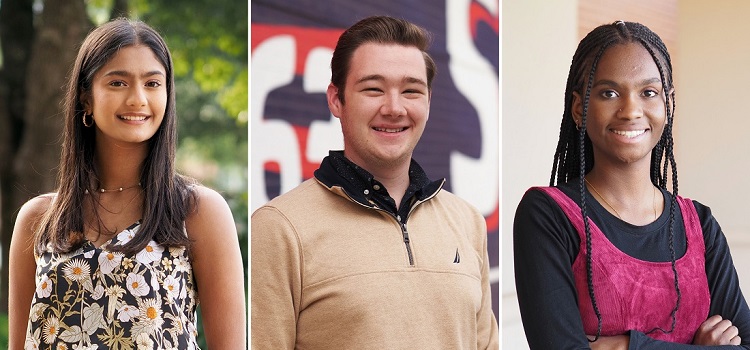 University of South Alabama students, from left, Shubhangi Singh, Nicholas Flynn and Destinie Diggs recently presented their research at the 24th annual Undergraduate Research Symposium. Singh won the Best Poster Award from the Phi Kappa Phi honor society.