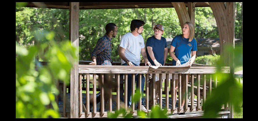 Ali Alshehri, Martin Aquirre, Jacob Franklin and Emily Robertson review their redevelopment plans for Stewart Park.