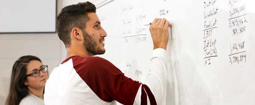 Student studying in library