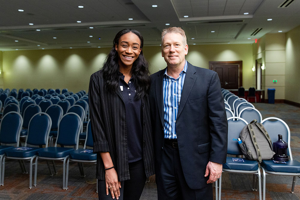 Student and Chuck Schmitt at ELS event