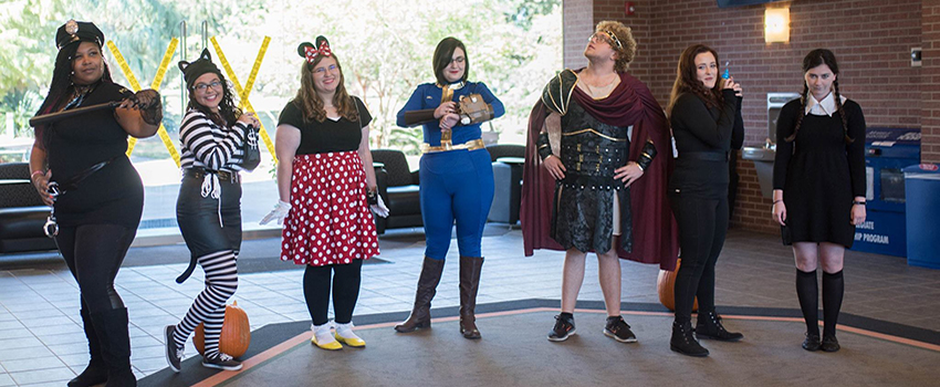 Students in costumes for costume contest