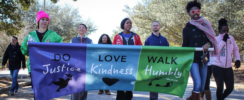 Students walking in First Light Unity Walk