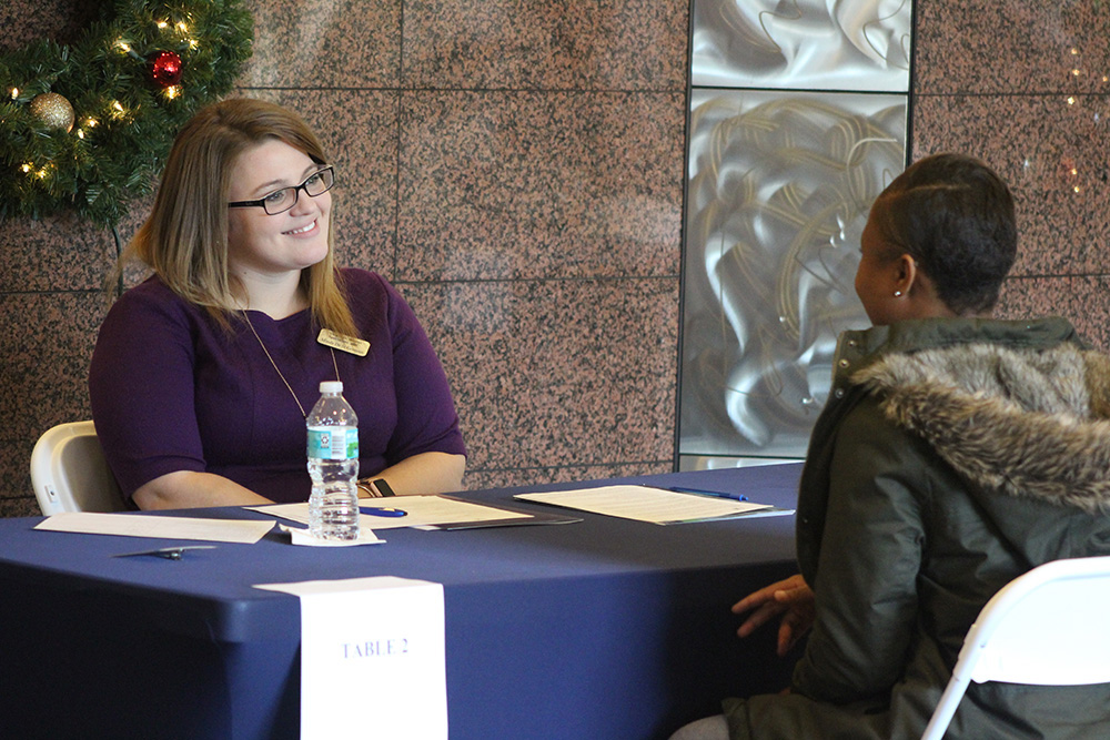 Students doing mock interviews.