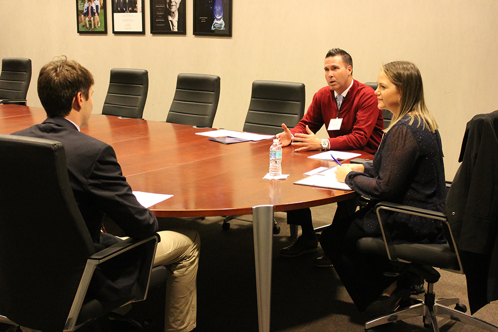 Students doing mock interviews.