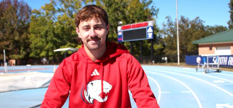 MBA Student Spotlight: Shane Monagle pictured at the South Alabama running track.