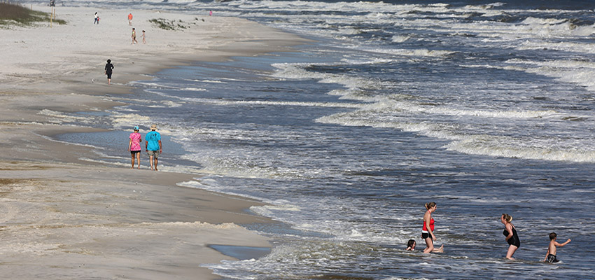 People playing in the water in Alabama beach.