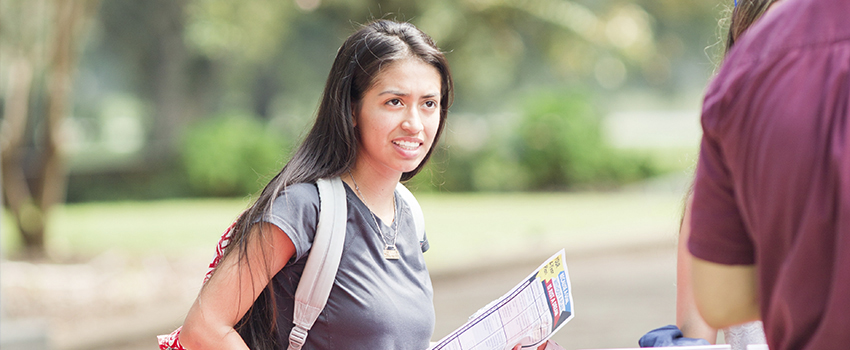 Student walking outside campus