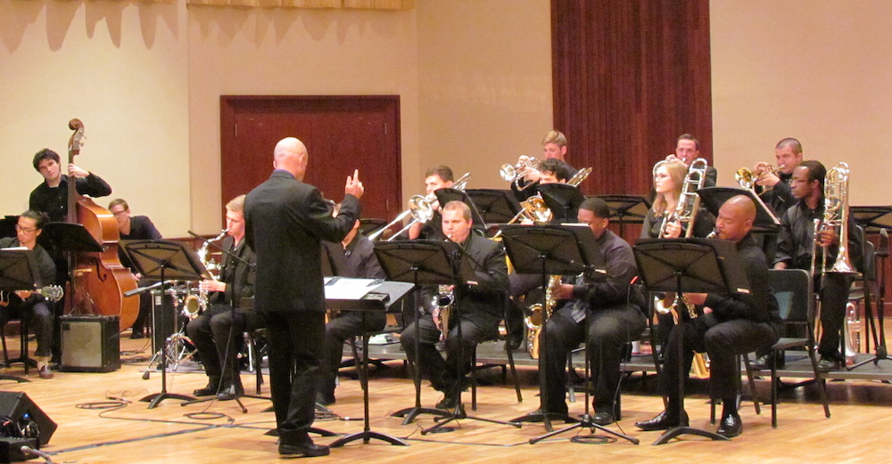 USA Jazz Ensemble on stage, directed by Dr. Tracy Heavner