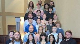 Pictured on the lobby steps of the Laidlaw Performing Arts Center are the 2026-2027 Recipients of Endowed Music Scholarships.