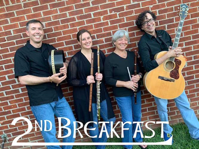 Pictured against a brick wall are members of the 2nd Breakfast Celtic Band. data-lightbox='featured'