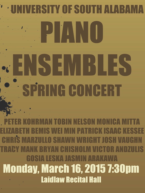 read story, USA Piano Ensembles Spring Concert March 16