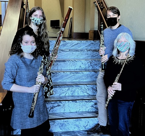 Pictured in the Laidlaw Performing Arts Center lobby is the USA Faculty Woodwind Quartet. data-lightbox='featured'