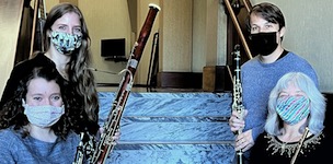 Pictured in the Laidlaw Performing Arts Center lobby is the USA Faculty Woodwind Quartet.