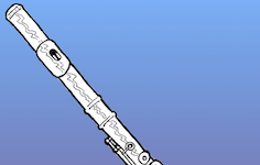 Pictured is an artistic rendition of a flute on a blue background.