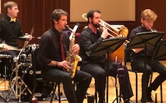 Pictured in a past performance on the Laidlaw Recital Hall Stage is the USA Jazz Ensemble.