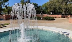 Pictured is the USA Laidlaw Performing Arts Center front entrance fountain.