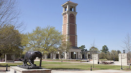 Pictured is the stately Moulton Tower on the University of South Alabama campus.