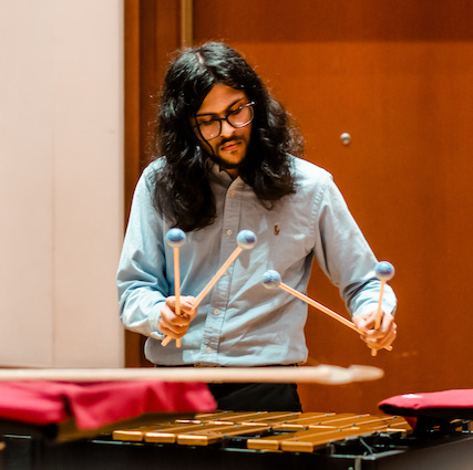 Pictured is Junior percussionist Aayush Patel. data-lightbox='featured'