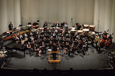 Pictured in 2018 on the Saenger Theatre stage is the USA Symphony Band.