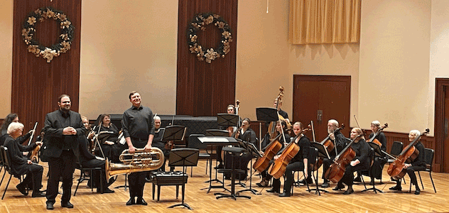 Pictured in performance in Fall 2024 are members of the USA Chamber Strings. data-lightbox='featured'