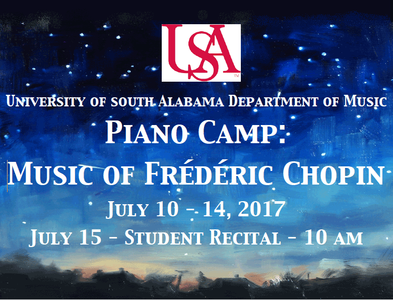 Poster for summer piano camp recital beginning July 10