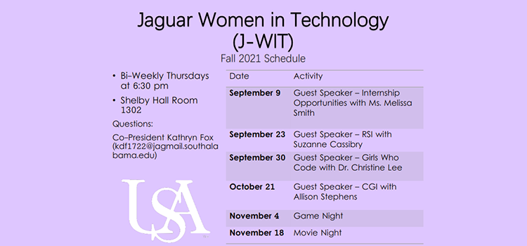 Jaguar Women in Technology - Fall 2021 Schedule