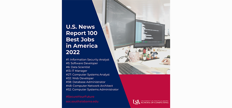 “U.S. News & World Report released the 2022 top 100 jobs in America report and computing careers took 3 of the top 10 spots.