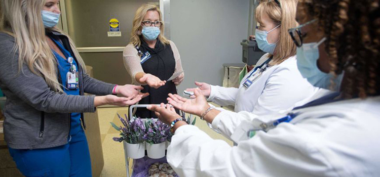 Nurses gathered to work on stress reduction