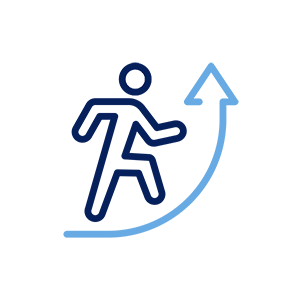 Icon of man stepping up with arrow pointing up