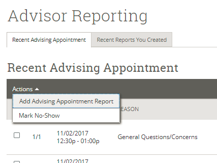 Recent Advising Appointments