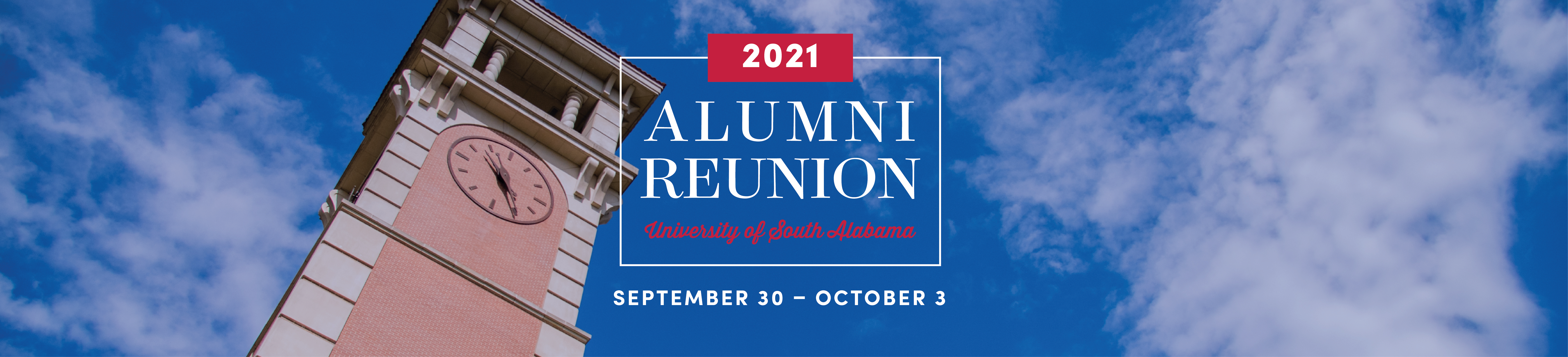 USA Alumni 2021 Reunion Weekend info with Moulton Tower.