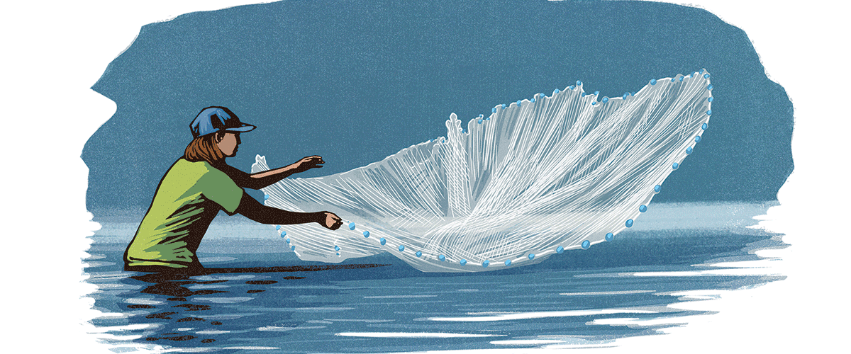 Person throwing a casting net.