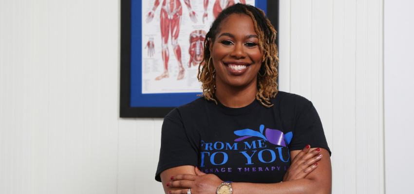 Courtney Dortch in her office at From Me to You Massage Therapy.