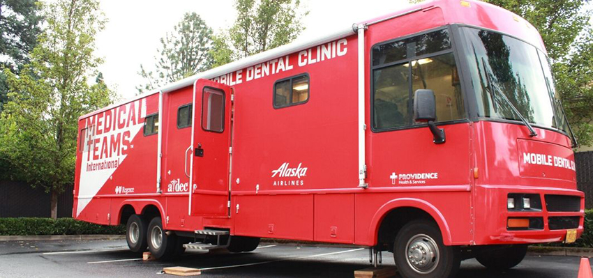 Medical Teams clinic bus.