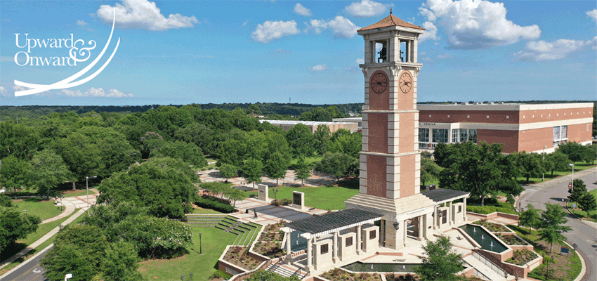 Onward & Upward campaign with Mouton Tower and campus data-lightbox='featured'