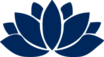 Blue icon of a lotus flower.