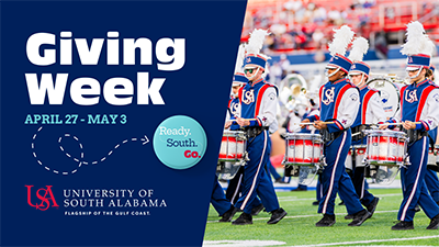 Facebook graphic with marching band on game field.