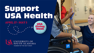 Facebook graphic with medical student high fiving patient in wheelchair.