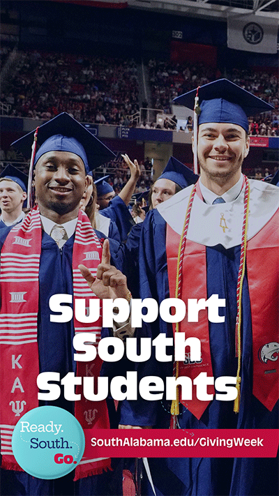 Stories graphic with students at graduation in cap and gown holding up J sign.