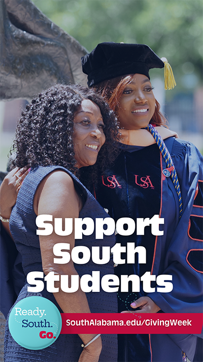 Stories graphic with student in cap and gown with parent.
