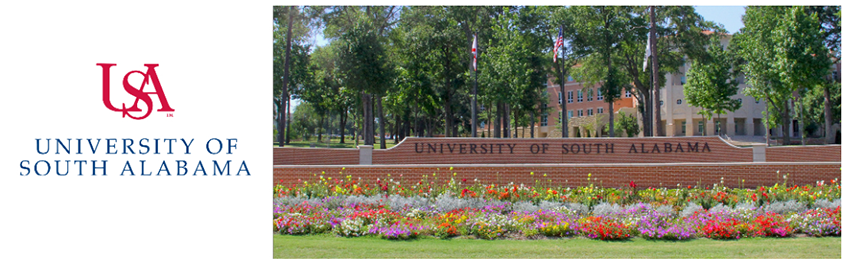 USA Logo and image of the USA street sign in front of Meisler Hall.