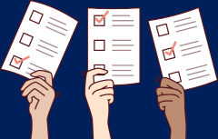 hands holding papers upright with checklists on them