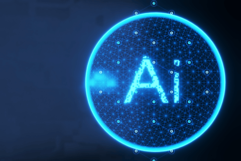 A black background with a blue bubble with the letters AI in the center