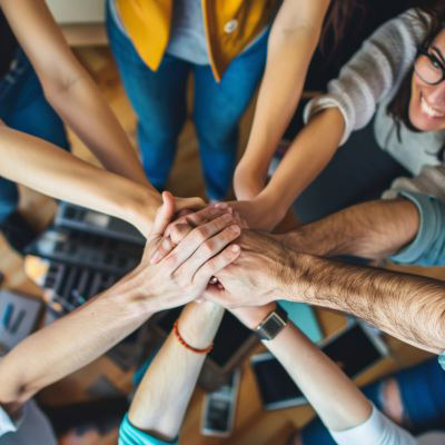 Hands going in for team work.