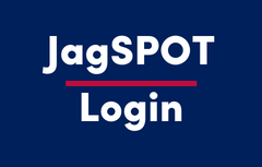 JagSPOT Login in white on blue background with red line
